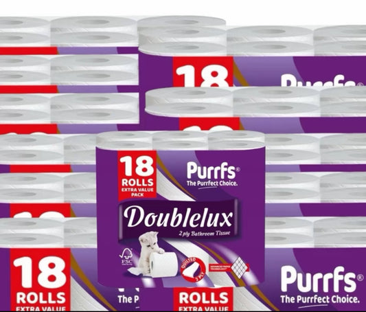 2ply Toilet Roll 18 , 36 ,54, 108 Rolls Extra Value Pack for Bathroom Tissue