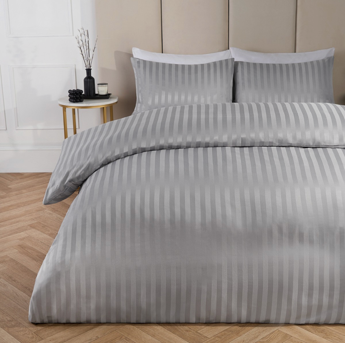 Grey luxury stripe 4 piece bedding set
